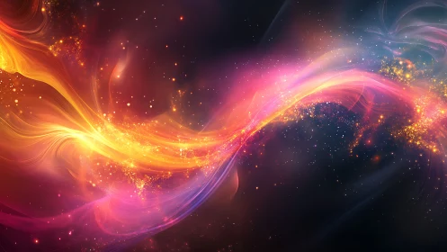 Vibrant flowing light trails across dark cosmic space.