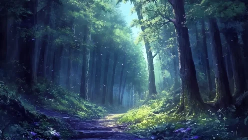 Luminous Cathedral: Ancient Forest Pathway Bathed in Ethereal Light.