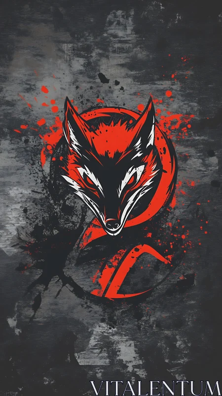Graphic fox emblem with grunge splatter vector composition.