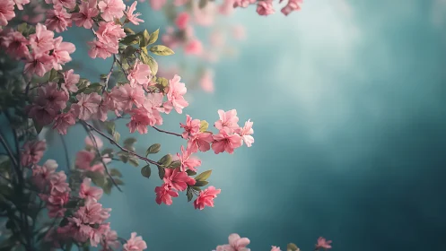 Pink Blossoms Against Turquoise Sky