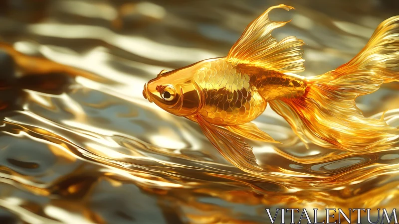 Golden fish swimming in shimmering golden water, digital art style.