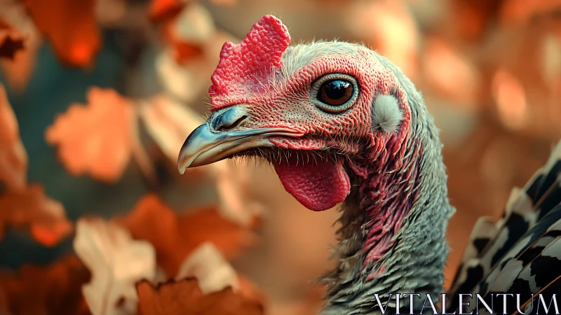 Turkey Head Portrait with Crimson Plumage Detail.