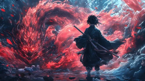 Crimson storm coils as the lone swordsman claims the tide