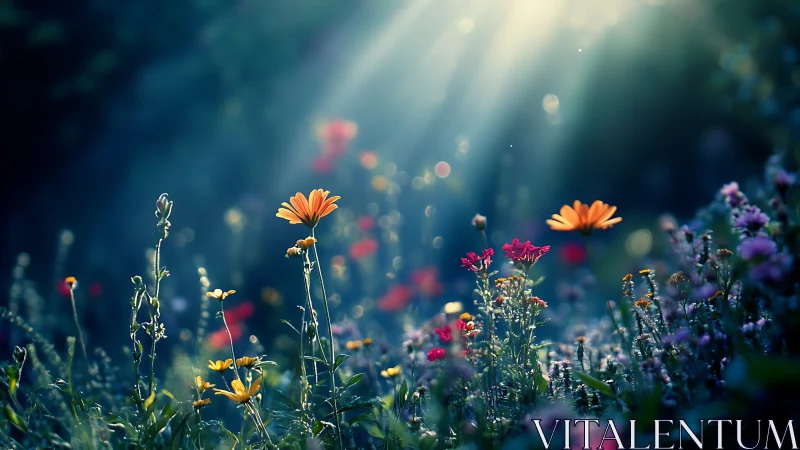 Stratified Wildflower Field with Atmospheric Depth-of-Field Rendering.