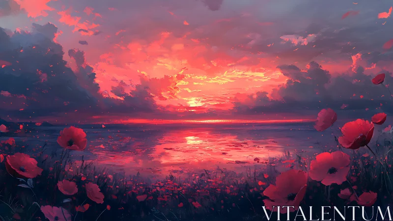 Poppy shore sunset glowing with soft, dreamlike color magic.