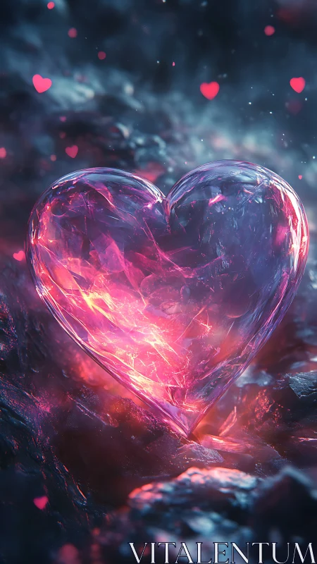 Luminous Crystal Heart Glowing in Atmospheric Twilight