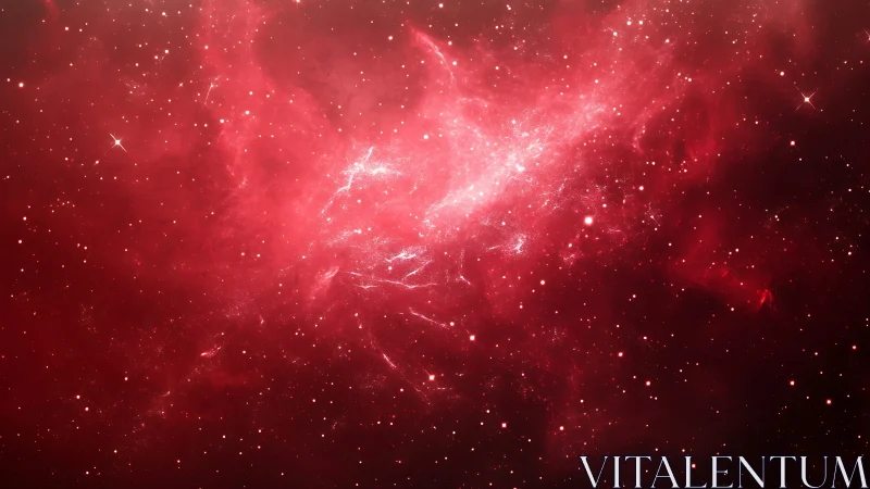 Red nebula cloud spans star field with bright central glow