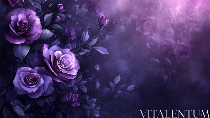 Purple Roses Digital Composition with Atmospheric Depth.
