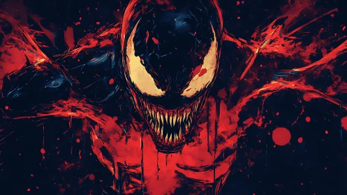 Teeth like broken moons carve a grin through liquid chaos