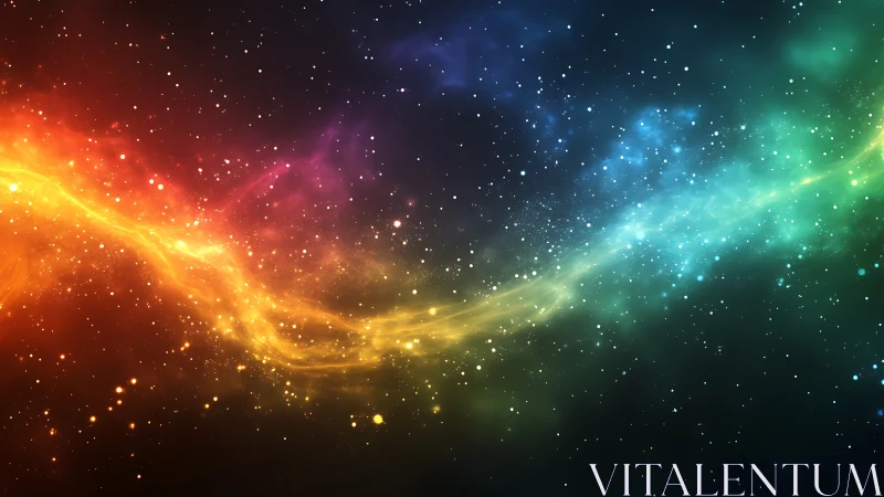 Chromatic nebula stream arcs across deep stellar void