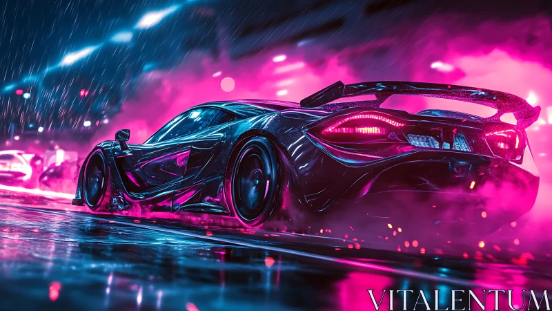Neon night racer slicing through rain and glowing streets.