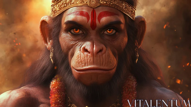 Divine monkey warrior portrait with glowing eyes and crown.