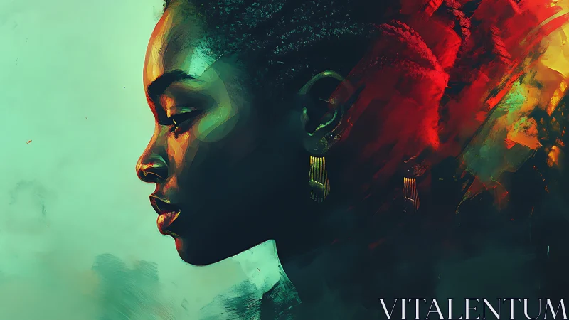 Profile portrait merges soft gradients with dynamic abstract strokes