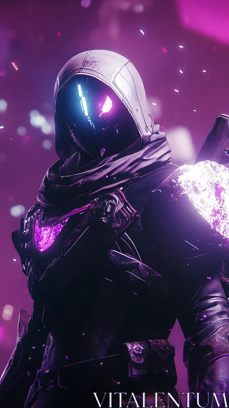 Neon-clad space rogue glowing with mysterious cosmic power.