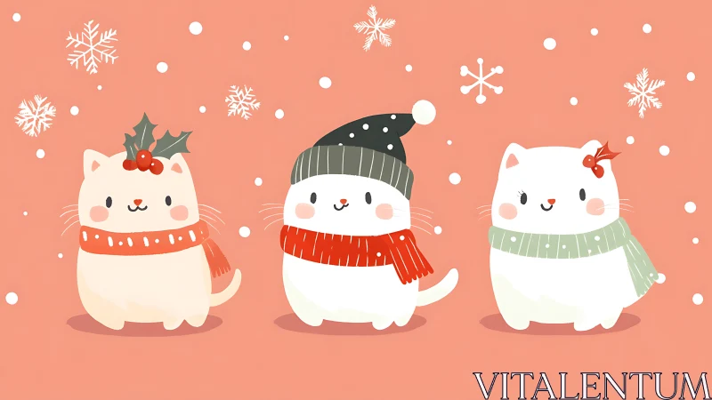 Three Winter Felines: Festive Anthropomorphic Cats With Holiday Accessories