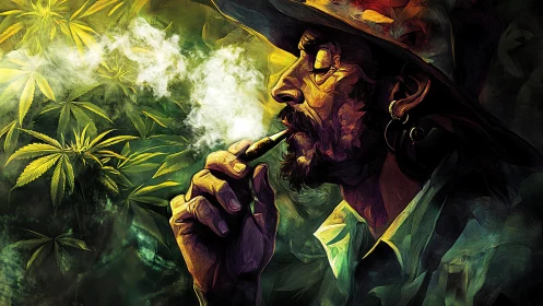 Smoky moment of calm with a thoughtful man in the leaves.