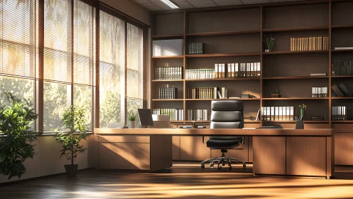Sunlit executive workspace with modular wood and glass geometry.