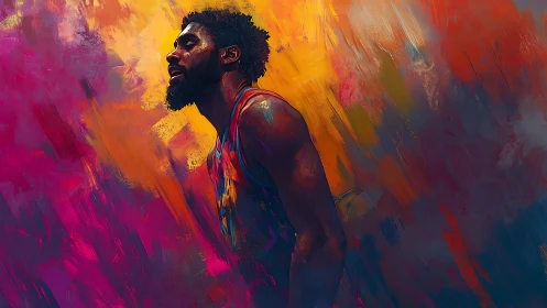 Vivid digital portrait of exhausted basketball player.