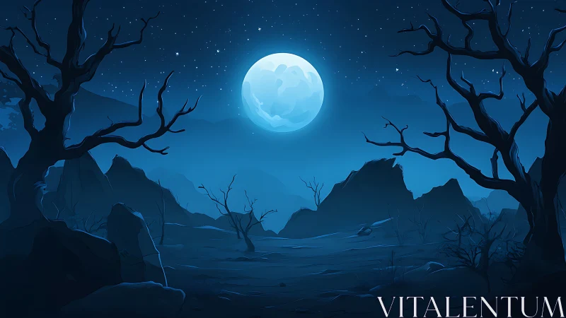 Moonlit blue desert where quiet shadows learn to sing.