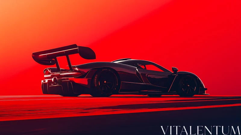 Track-focused supercar silhouette under intense red horizon
