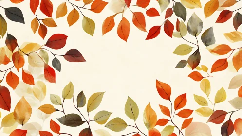 Autumn foliage border with central blank cream background.