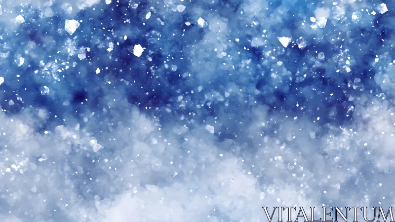 Blue abstract field of falling ice particles and diffuse fog.