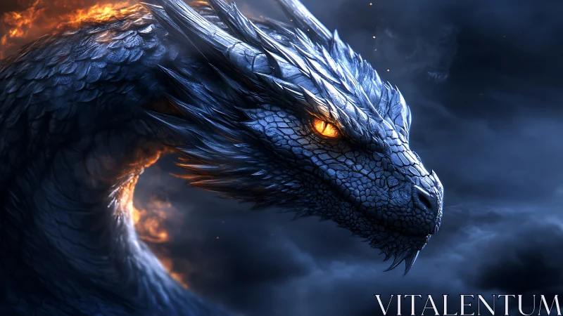 Smoldering blue dragon watching the stormlit horizon.