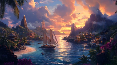 Sunset Over a Tropical Paradise Harbor