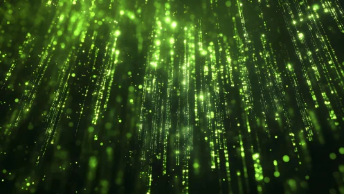 Futuristic green digital code rain in glowing cyberpunk style.