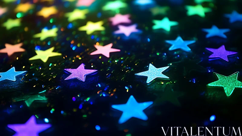 Neon paper constellations drift across a glittering night