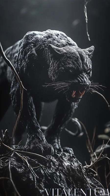 Nocturnal Prowler: Predator's Silent Gaze Pierces Shadowed Wilderness