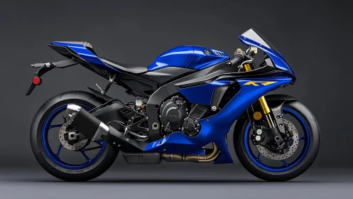 Electric blue superbike stands poised under studio lights