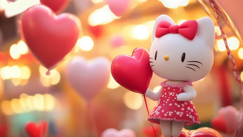 Kitty's Crimson Dream: A Heart-Shaped Adventure.