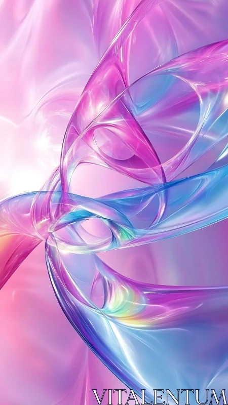 Iridescent pastel ribbons forming fluid abstract vortex.