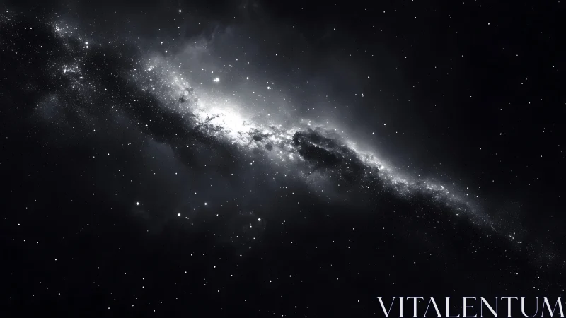 Bright diagonal galaxy band with dense star field in space.