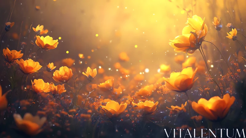 Golden Blooms Glowing in Evening Light.