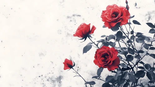 Red Roses Against Textured White Backdrop
