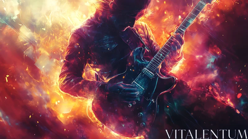 Electric guitarist ignites stage in neon firestorm