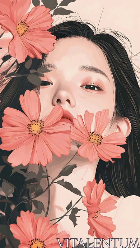 Soft petals surround a serene face in gentle dreamy calm