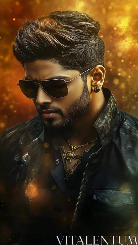 Cinematic male portrait with rim lighting, bokeh and metallic accents