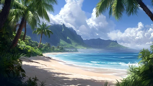 Tropical Paradise Beach Cove with Mountain Vista.