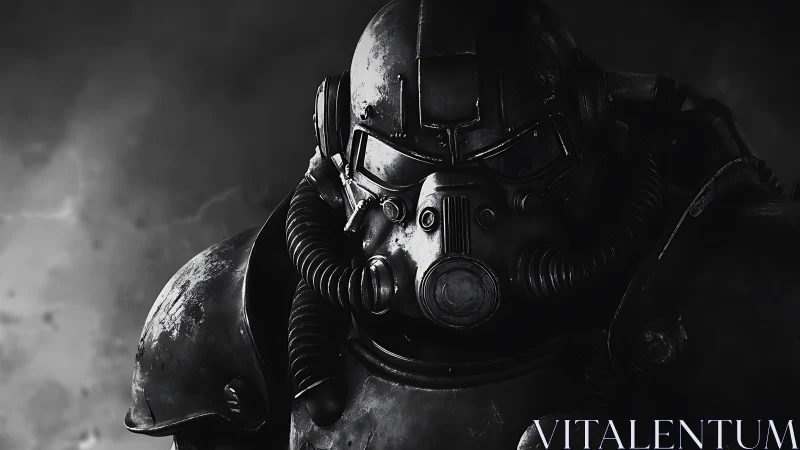 Stormlit power armor sentinel in high-contrast profile.