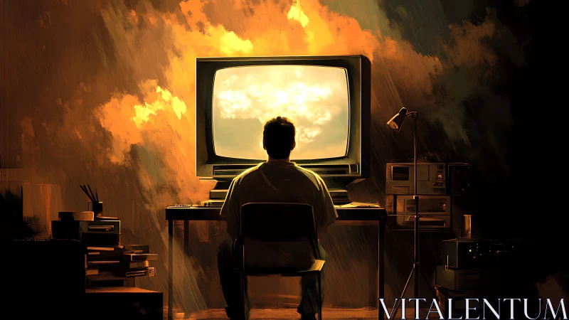 Solitary user studies CRT glow against painterly cloud display