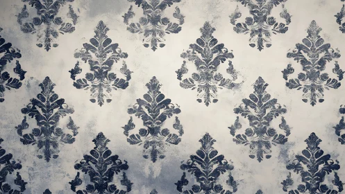 Muted damask wallpaper pattern with distressed surface.