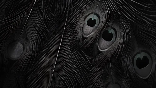 Velvety black peacock feathers with iridescent heart eyespots.