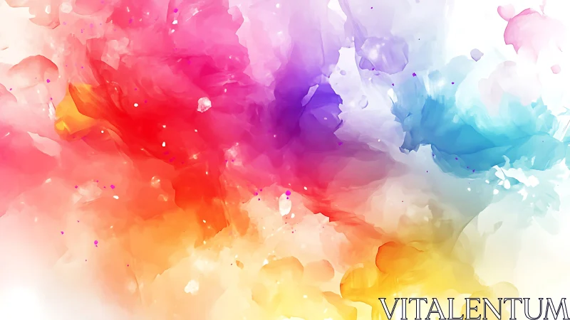 Chromatic watercolor explosion with luminous abstract clouds.