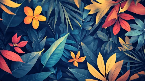 Glowing tropical leaves in cozy jewel-toned colors.
