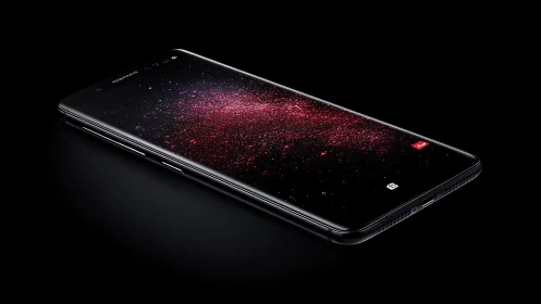 Sleek black smartphone with edge display on dark background.