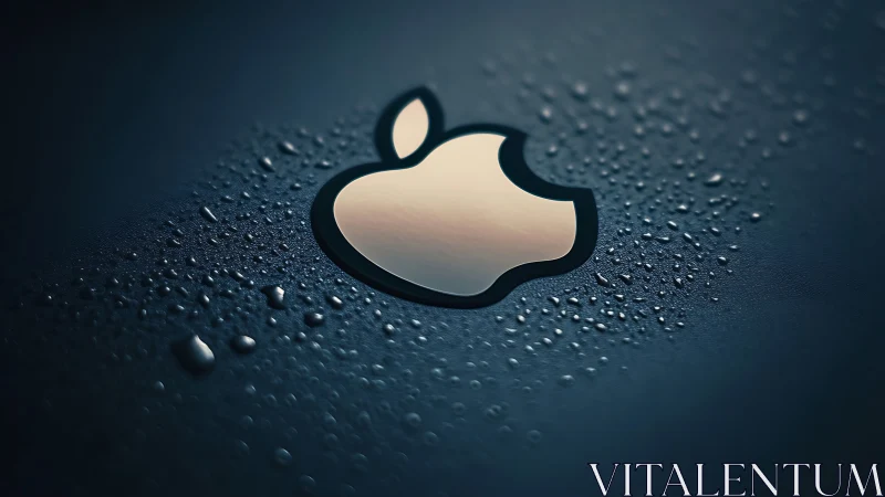 Luminous Apple Logo on Wet Surface with Droplet Texture