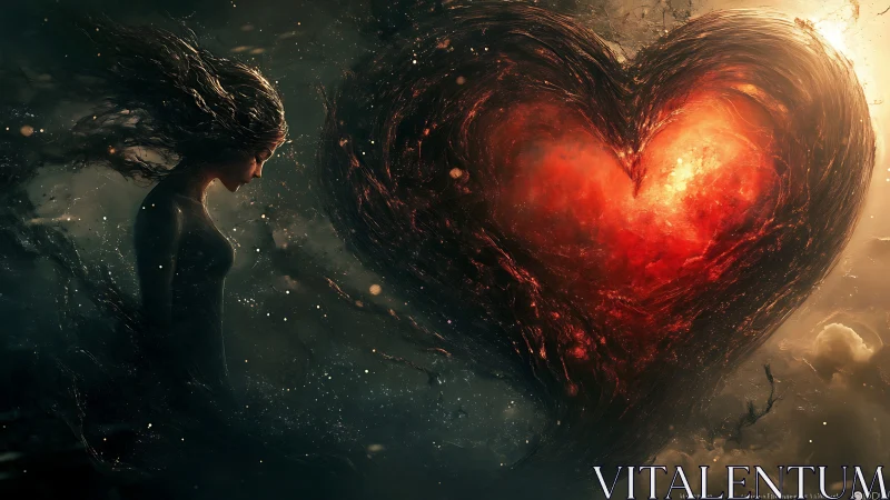 Ethereal Heart: Digital Fantasy with Luminous Cosmic Element.